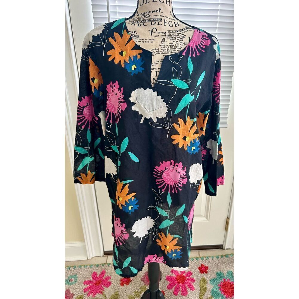 KikiSol Black Flower Print Floral Tunic